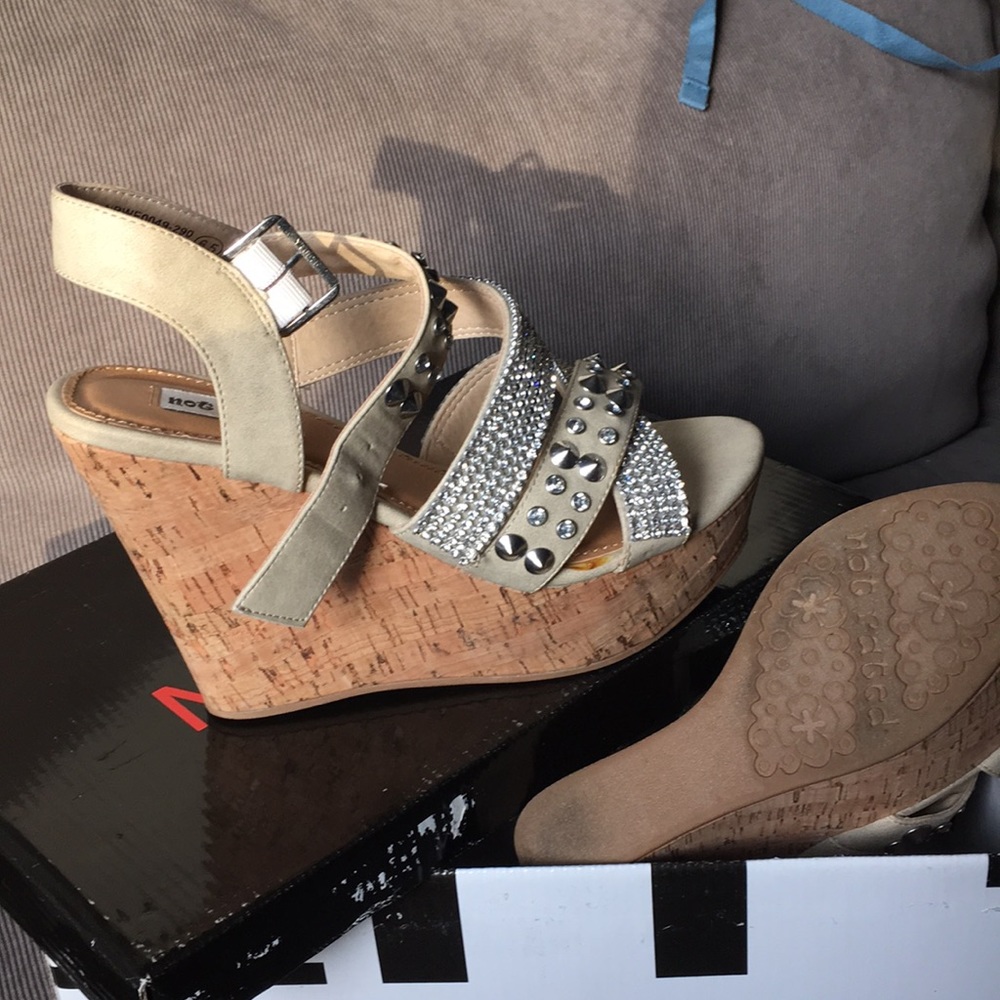 Cream wedged heels with rhinestones!!